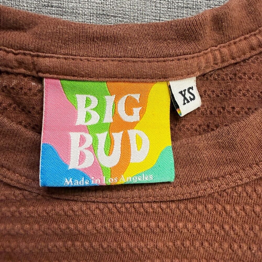 Big Bud Press Cotton Shirt Women's XS Brown Waffle 100% Cotton Oversize Crop - Picture 6 of 9